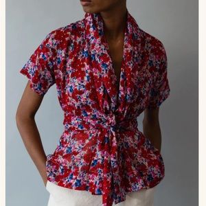 Caron Callahan Julien top in red posey voile, size small